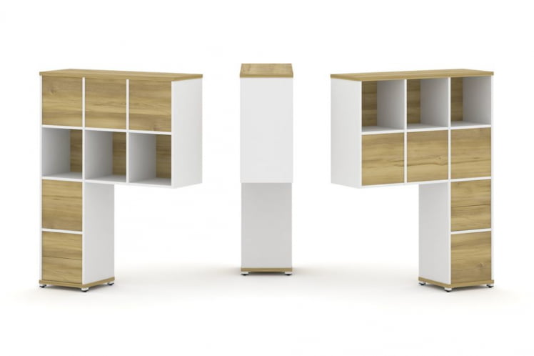 Надставка на стол высокая двухсторонняя + задняя стенка (8 шт.) + блок с 2-мя ящиками (2 шт.) CОНCЕПТ CН.ДНВ-006 Дуб Винченцо Белый бриллиант Белый металл / CONCEPT CN.DNV-006_0