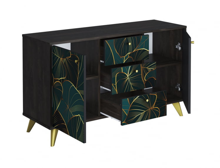 Комод Фьюжн КМ-003 АРТ Угольный камень/ТРОПИCАЛ / камень/TROPICAL_1