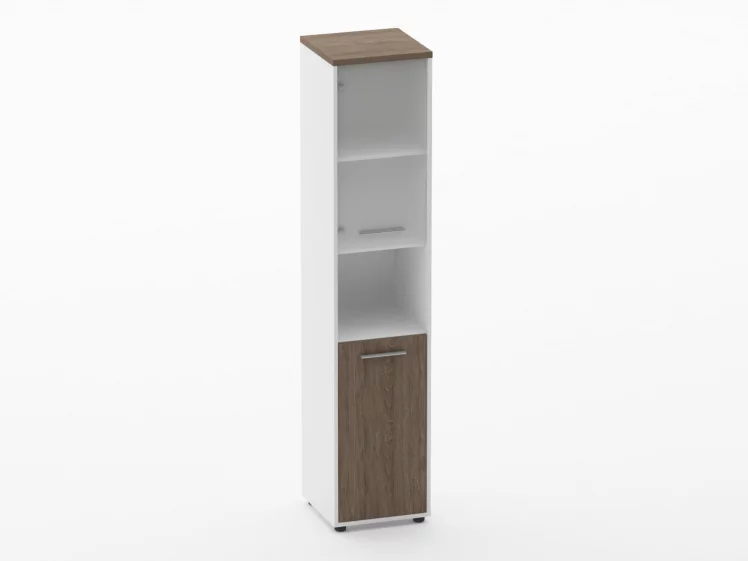 Шкаф 4 узкий верх стеклянная дверь, низ закрытый, с нишей Дека 10.19.18Л Дуб Верцаска/Белый / Deka_0