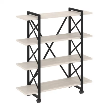 Стеллаж на колесных опорах - 4 полки ЛОФТ  ВР.Л-МСТ.К-4.8В Металл черный Денвер светлый / LOFT VR.L-MST.K-4.8V_0