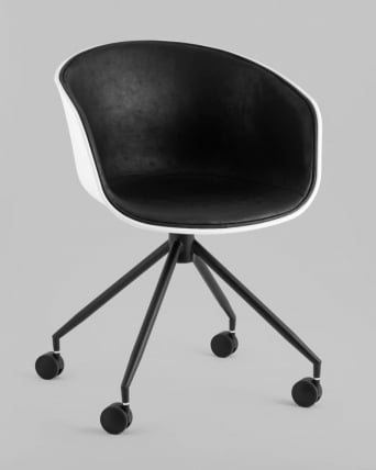 Кресло офисное ЛИБРА пластик белый экокожа черная на колесиках / LIBRA_0