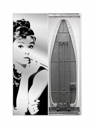 Шкаф со встроенной гладильной доской Ирон Слим Принт (левый,купе) Беленый дуб / Iron Slim Print_0