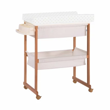 Комод пеленальный с ванночкой и текстильной корзиной Микуна Б-1158 Плус Хоней Беиге Дотс / Micuna B-1158 Plus Honey Beige Dots_0