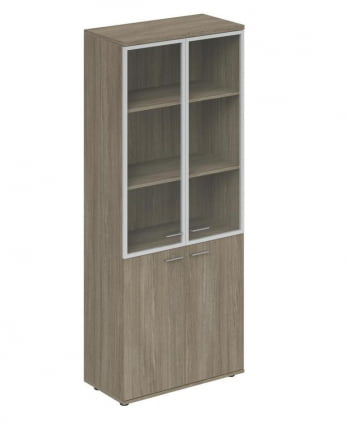 Шкаф высокий со стеклом, задняя стенка ЛДСП Винг ВН.711.ОД.ОД.АЛ Дуб темный / Wing WN.711.OD.OD.AL_0