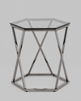 Журнальный столик Круз 48*42 стекло смоке сталь Темный хром / smoke_2