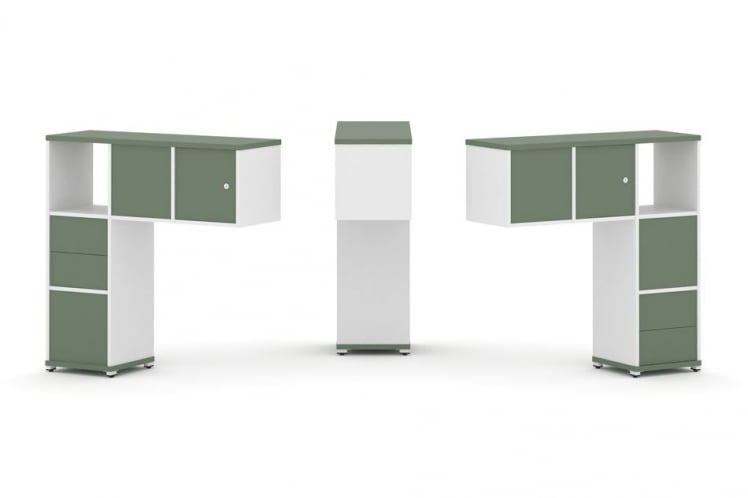 Надставка на стол низкая двухсторонняя + задняя стенка (4 шт.) + блок с 2-мя ящиками (2 шт.) + распашной фасад (2 шт.) CОНCЕПТ CН.ДНН-004 Кобо Белый бриллиант Белый металл / CONCEPT CN.DNN-004_0