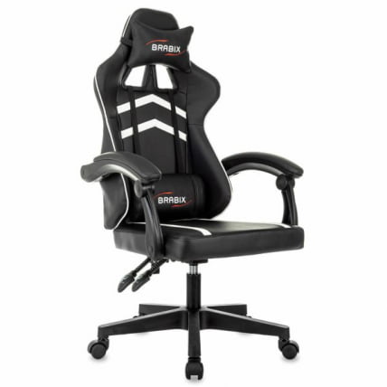 Кресло компьютерное БРАБИКС Шоотер ГМ-123, 2 подушки, экокожа, черное/белое / BRABIX Shooter GM-123,_3