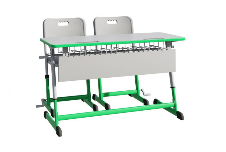 Парта двухместная НОМАД В с ручной регулировкой высоты  с антивандальной  полиуретановой кромкой (рост 4-6) Зеленый/Серый / NOMAD V_1