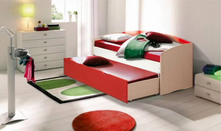 Кровать детская выдвижная Дуб молочный/Лазурь металлик/Лайм металлик глянец_0