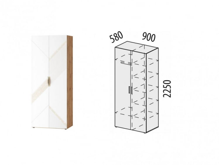 Шкаф для одежды с полками и штангой (лев/прав) Монако 903.13 Дуб Вотан / Белый шпон / Альпийский белый_4