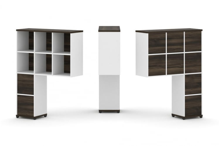 Надставка на стол высокая односторонняя + задняя стенка (8 шт.) + блок с 2-мя ящиками (1 шт.) + блок с 1-м ящиком (1 шт.) CОНCЕПТ CН.ОНВ-007 Дуб Мали Белый бриллиант Черный металл / CONCEPT CN.ONV-007_0