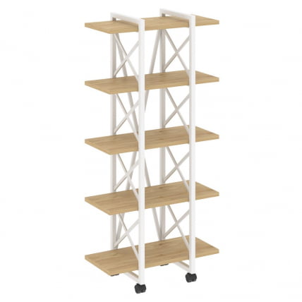 Стеллаж на колесных опорах - 5 полок ЛОФТ ВР.Л-МСТ.К-5.4В Металл белый Тиквуд светлый / LOFT VR.L-MST.K-5.4V_0