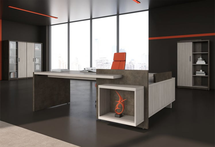 Стол руководителя правый ВООД&СТОНЕ СФ-531212 Дрифтвуд Бетон Чикаго темный / WOOD&STONE_2