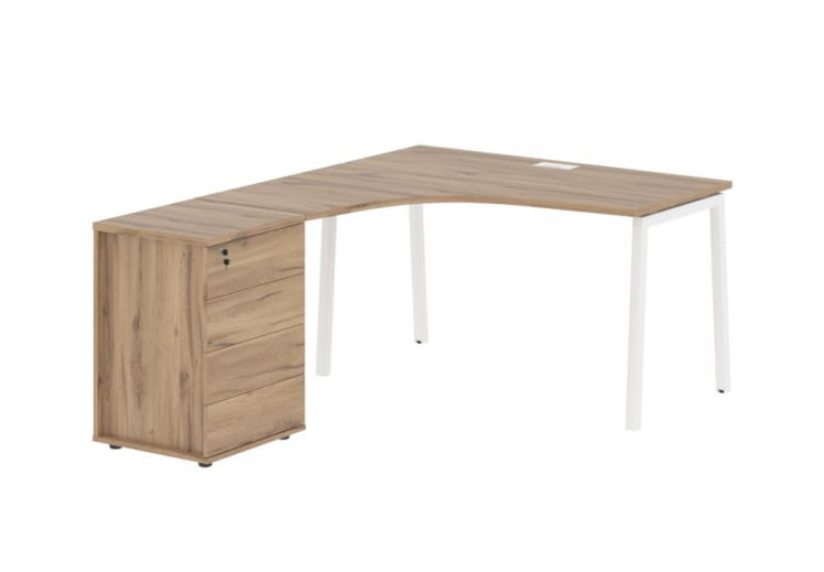 Стол эргономичный с тумбой (левый) ЕДИС ЕЛCЕТ 1318 Л Дуб Денвер светлый Белый / EDIS ELCET L_0
