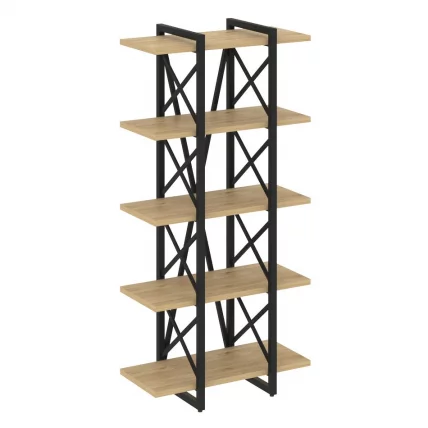 Стеллаж на регулируемых опорах - 5 полок ЛОФТ ВР.Л-МСТ.О-5.4В Металл черный Тиквуд светлый / LOFT VR.L-MST.O-5.4V_0