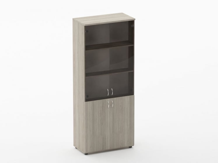 Шкаф высокий со стеклом Твин 16.16.131 Дуб Сантана светлый / Twin_0