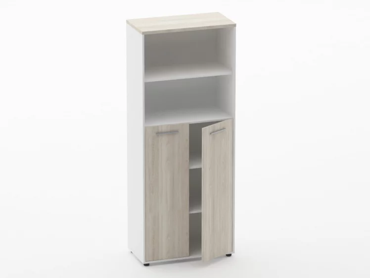 Шкаф 4 широкий 2 полки открытые, 3 полки закрытые Дека 10.19.131 Дуб Сантана светлый/Белый / Deka_1