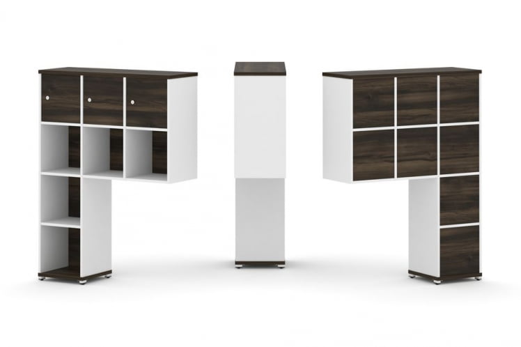 Надставка на стол высокая односторонняя + задняя стенка (8 шт.) + распашной фасад (3 шт.) CОНCЕПТ CН.ОНВ-003 Дуб Мали Белый бриллиант Белый металл / CONCEPT CN.ONV-003_0