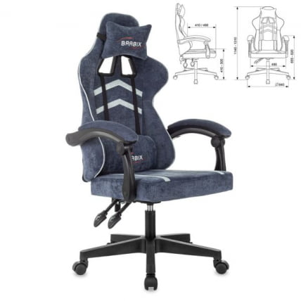 Кресло компьютерное БРАБИКС Шоотер ГМ-123, 2 подушки, ткань, синее/серое / BRABIX Shooter GM-123,_0