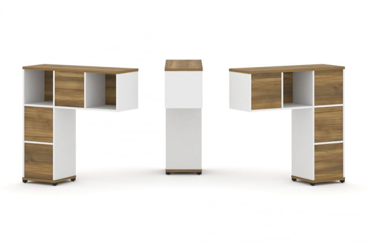 Надставка на стол низкая двухсторонняя + задняя стенка (5 шт.) + блок с 2-мя ящиками (2 шт.) CОНCЕПТ CН.ДНН-003 Сандал Янтарный Белый бриллиант Черный металл / CONCEPT CN.DNN-003_0