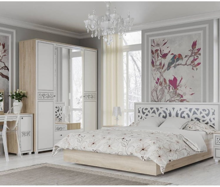 Кровать 1,6 м с подъемным механизмом Мадлен 02 Дуб сонома светлый Ясень белый Золото_2