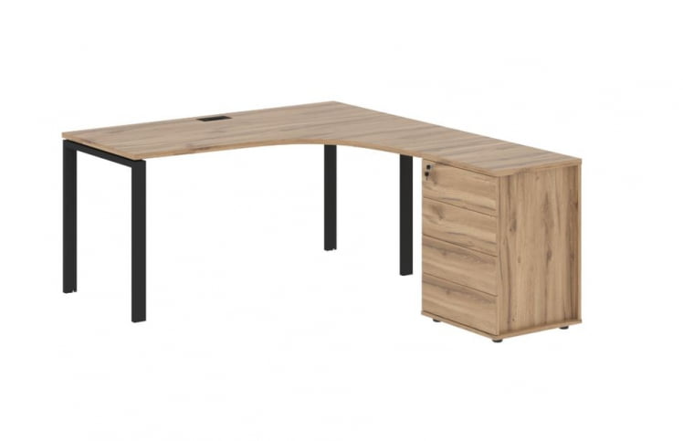 Стол эргономичный с тумбой правый ЕДИС ЕУCЕТ 1518 Р Дуб Денвер светлый Черный / EDIS EUCET R_0