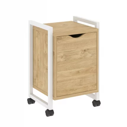 Тумба на колесных опорах с распашным фасадом ЛОФТ ВР.Л-Т2.К Металл белый Тиквуд светлый / LOFT VR.L-T2.K_0
