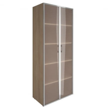 Шкаф книжный со стеклом в раме Лакобел без топа ЙАЛТА ЛТ-СТ 1.10Р блаcк Снежная Платина / Lacobel YALTA LT-ST 1.10R black_0