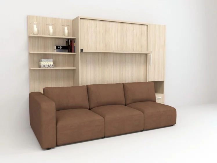 Шкаф-диван-кровать Смарт 1 левый 3-в-1 1600 Дуб молочный_0