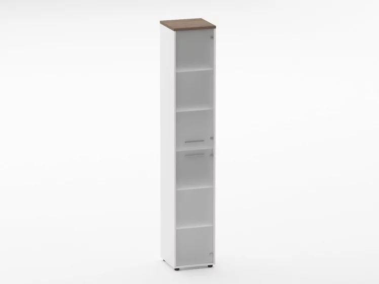 Шкаф 5 узкий закрытый, 2 стеклянные двери Дека 10.23.17Пр Дуб Верцаска/Белый / Deka_0