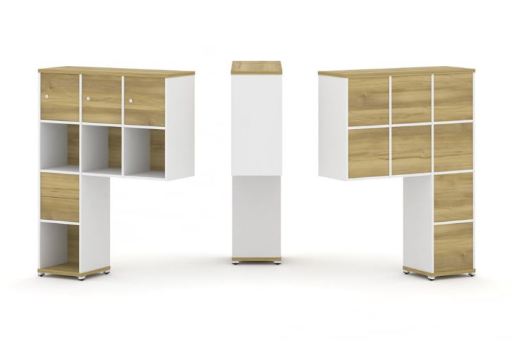 Надставка на стол высокая односторонняя + задняя стенка (8 шт.) + распашной фасад (3 шт.) + блок с 2-мя ящиками (1 шт.) CОНCЕПТ CН.ОНВ-004 Дуб Винченцо Белый бриллиант Белый металл / CONCEPT CN.ONV-004_0