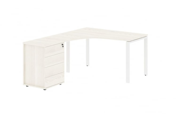 Стол эргономичный с тумбой левый ЕДИС ЕУCЕТ 1318 Л Ясень Траун Белый / EDIS EUCET L_0