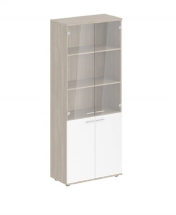 Шкаф высокий четырехдверный со стеклом Сигма СГ.801.ОД.ВХ.ГЛ Дуб темный Белый / Sigma SG.801.OD.WH.GL_0