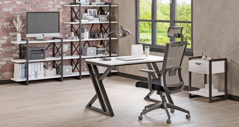 Стеллаж на колесных опорах - 4 полки ЛОФТ  ВР.Л-МСТ.К-4.4В Металл черный Белый Бриллиант / LOFT VR.L-MST.K-4.4V_1