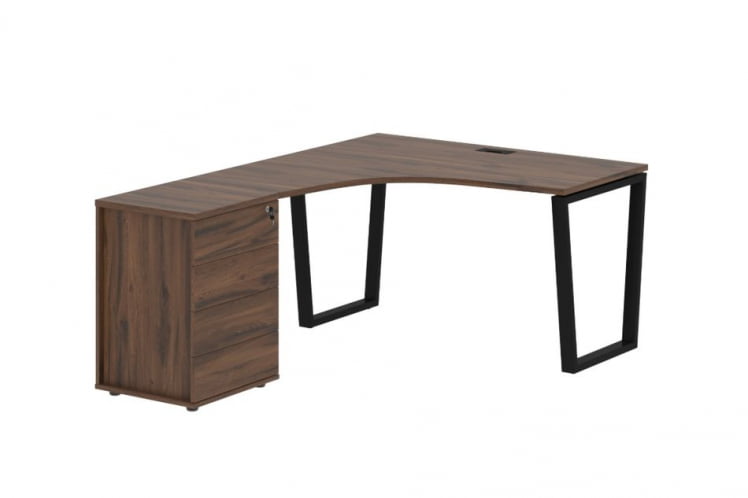 Стол эргономичный с тумбой левый ЕДИС ЕВCЕТ 1318 Л Дуб Денвер темный Черный / EDIS EVCET L_0