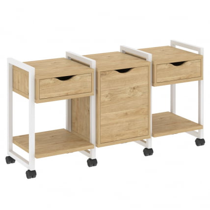 Тумба на колесных опорах наборная. Вариант №6 ЛОФТ ВР.Л-ТН-6.К Металл белый Тиквуд светлый / LOFT VR.L-TN-6.K_0