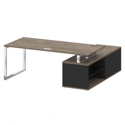 Стол руководителя с опорной греденцией , левый СХИФТ СК.СРГ-200 (Л) Тиквуд Темный/Антрацит / SHIFT SK.SRG-200 (L)_1