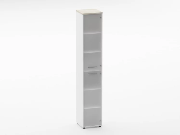 Шкаф 5 узкий закрытый, 2 стеклянные двери Дека 10.23.17Пр Дуб Сантана светлый/Белый / Deka_0