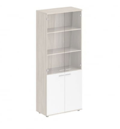 Шкаф высокий четырехдверный со стеклом Сигма СГ.811.ОЛ.ВХ.ГЛ Дуб светлый Белый / Sigma SG.811.OL.WH.GL_0