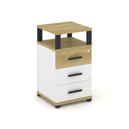 Тумба приставная с 3-мя ящиками и надставкой CОНCЕПТ CН.ТУП-003 Б/В Дуб Винченцо Белый бриллиант Черный / CONCEPT CN.TUP-003 B/W_0
