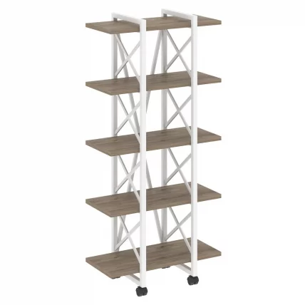 Стеллаж на колесных опорах - 5 полок ЛОФТ ВР.Л-МСТ.К-5.4В Металл белый Тиквуд темный / LOFT VR.L-MST.K-5.4V_0
