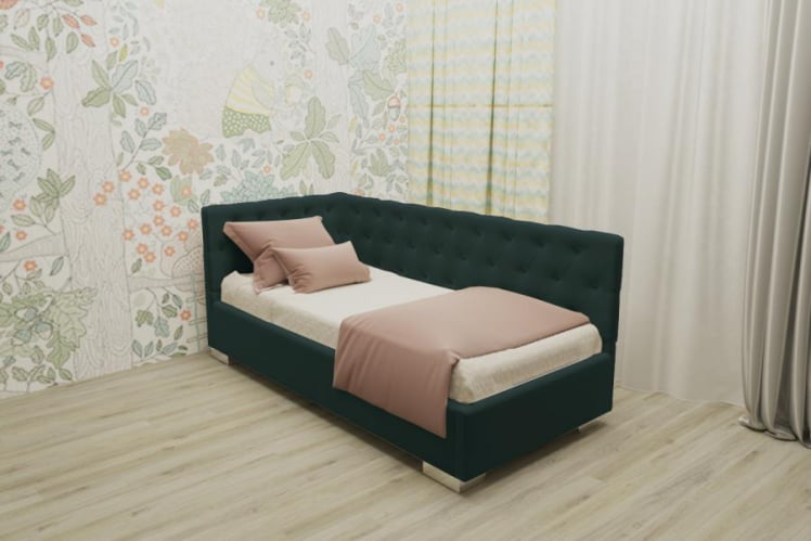 ДЕТСКАЯ МЯГКАЯ ИНТЕРЬЕРНАЯ КРОВАТЬ ВЕРСАЛЬ С ПОДЪЕМНЫМ МЕХАНИЗМОМ (БЕРХОУСЕ) Цвет фасада: Зеленый; Материал фасада: Металл/Велюр; Спальное место: 800х1900 / (BERHOUSE)_0