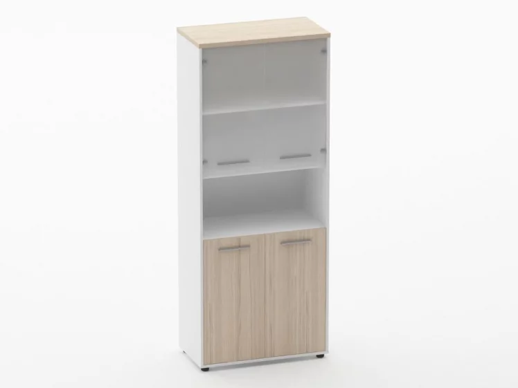 Шкаф 4 широкий верх стеклянные двери, низ закрытый, с нишей Дека 10.19.181 Туя/Белый / Deka_0