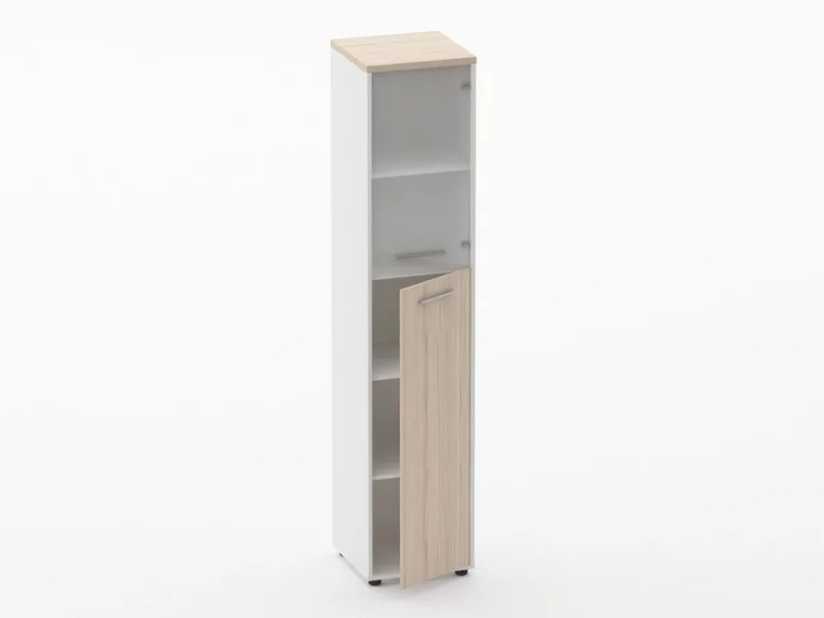 Шкаф 4 узкий  верх стеклянная дверь, низ закрытый Дека 10.19.19Пр Туя/Белый / Deka_1