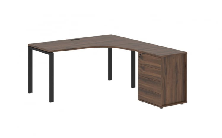 Стол эргономичный с тумбой правый ЕДИС ЕУCЕТ 1518 Р Дуб Денвер темный Черный / EDIS EUCET R_0