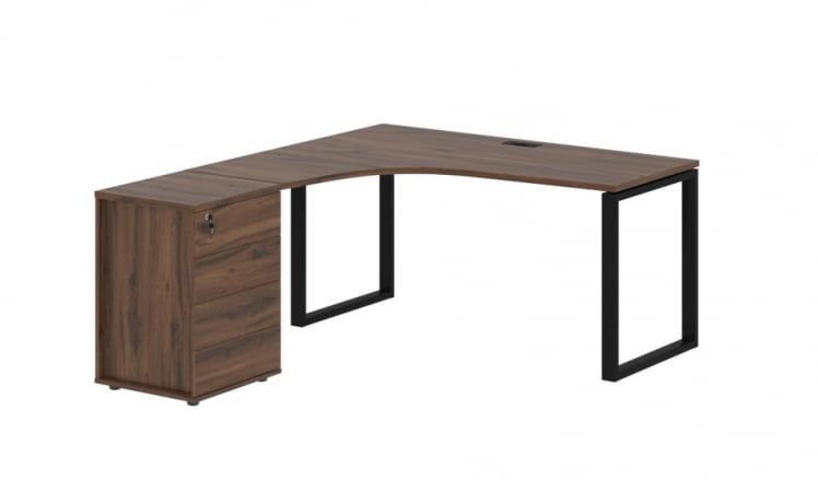 Стол эргономичный с тумбой левый ЕДИС ЕКCЕТ 1518 Л Дуб Денвер темный Черный / EDIS EQCET L_0