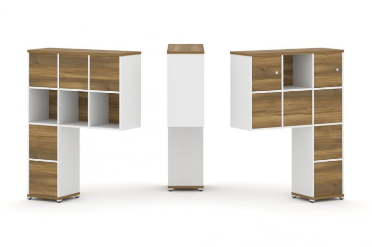 Надставка на стол высокая двухсторонняя + задняя стенка (8 шт.) + блок с 1-м ящиком (2 шт.) + распашной фасад (2 шт.) CОНCЕПТ CН.ДНВ-007 Сандал Янтарный Белый бриллиант Белый металл / CONCEPT CN.DNV-007_0