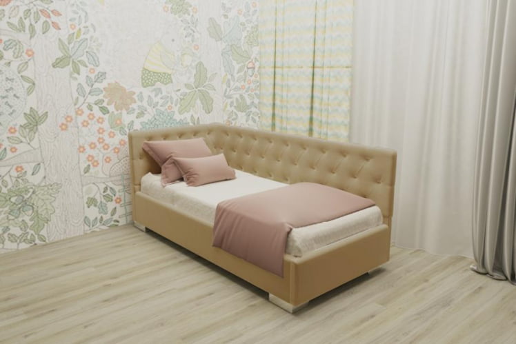 ДЕТСКАЯ МЯГКАЯ ИНТЕРЬЕРНАЯ КРОВАТЬ ВЕРСАЛЬ С ОРТОПЕДИЧЕСКИМ ОСНОВАНИЕМ (БЕРХОУСЕ) Цвет фасада: Светло коричневый; Материал фасада: Металл/Велюр; Спальное место: 1200х1900 / (BERHOUSE)_0