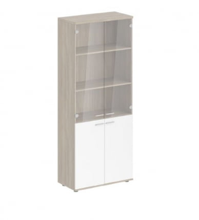 Шкаф высокий четырехдверный со стеклом Сигма СГ.811.ОД.ВХ.ГЛ Дуб темный Белый / Sigma SG.811.OD.WH.GL_0