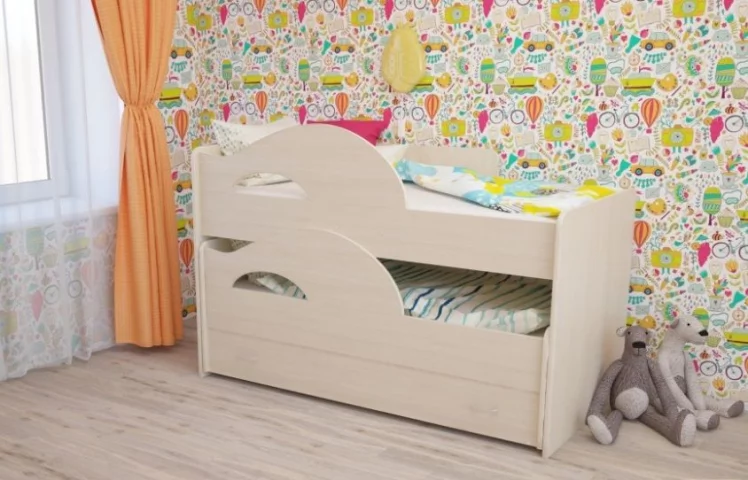 Кровать выкатная двухъярусная РАДУГА Без ящика Дуб млечный_0